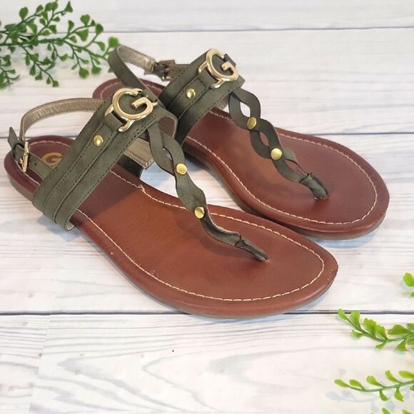 Guess GBG Links Thong Sandals - Olive Green Womens Size 8.5 - Picture 1 of 9